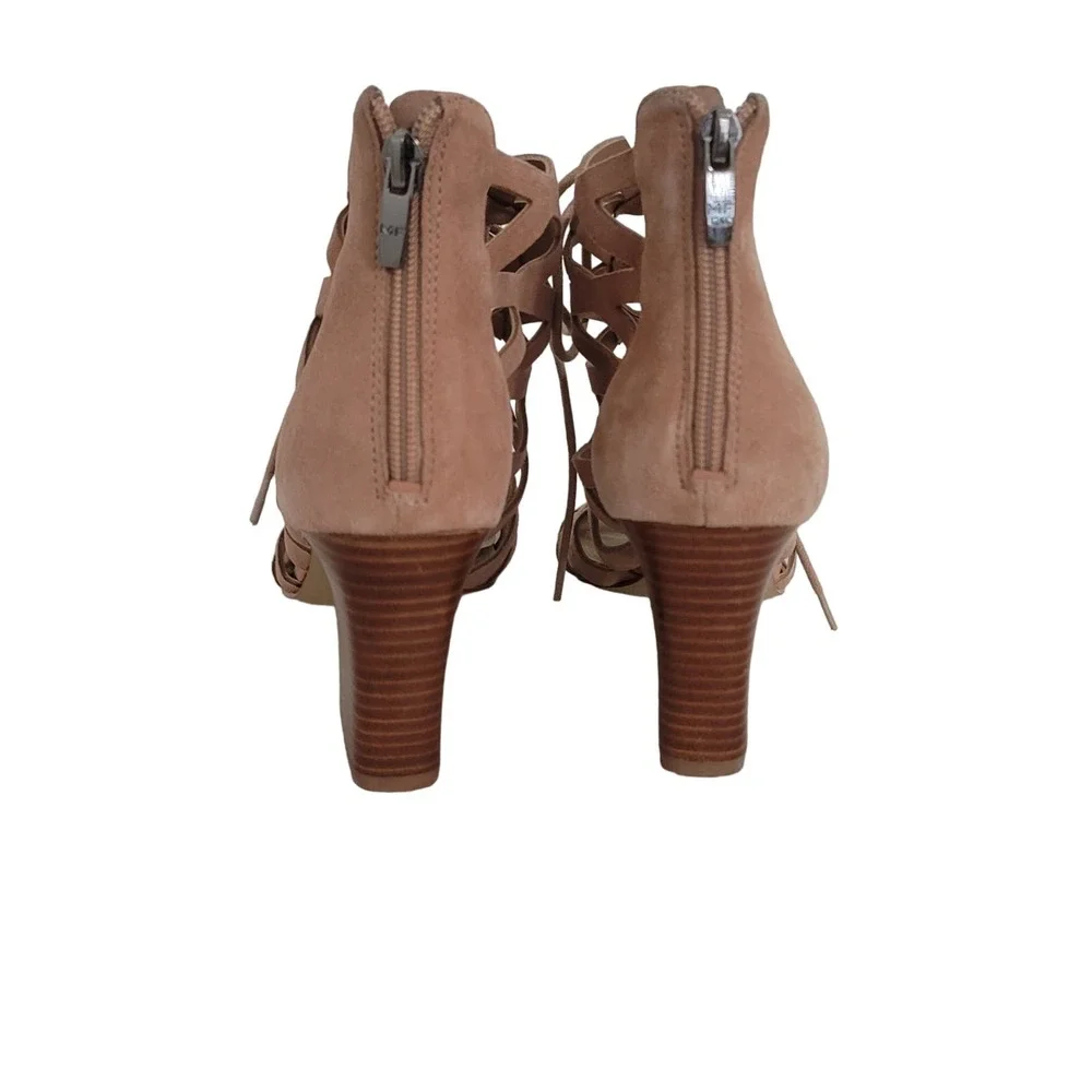 Marc Fisher Blair Sandal 9 Pink Cutout‎ Caged Suede Boho Hippie Neutral Chunky